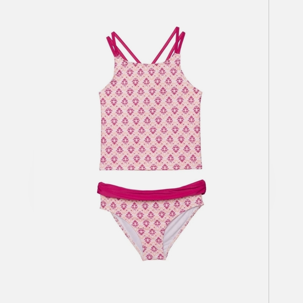 NWT Girls Aqua Et Sol Tankini Set Swimsuit UPF 50+ size 10/12 color Fuschia/Pink
